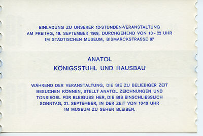 Einladungskarte ANATOL (Rückseite), 1969