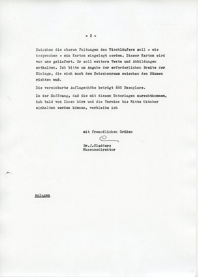 Johannes Cladders, Brief an Herrn Düringer, 10.9.1968, S. 2/2, masch., Du., Archiv Museum Abteiberg