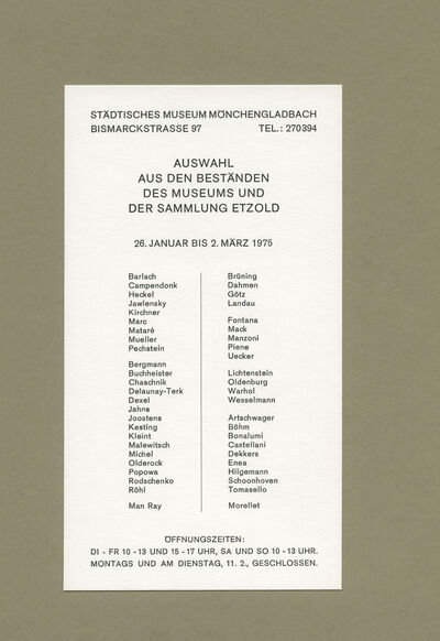 Einladungskarte Auswahl aus den Beständen des Museums und der Sammlung Etzold, 1975