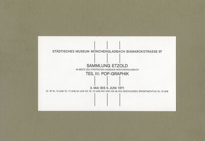 Einladungskarte Sammlung Etzold Teil III. Pop Graphik, 1971