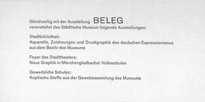 Einladungskarte Zusatzausstellungen BELEG, 1968
