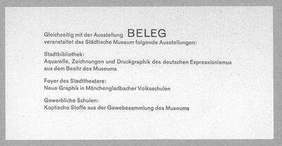 BELEG. Kunstwerke der zweiten Hälfte des 20. Jahrhunderts aus dem Besitz der Stadt Mönchengladbach