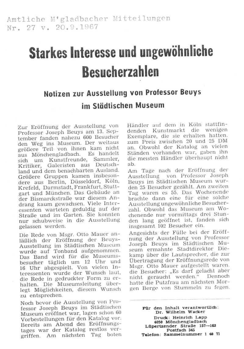 Amtliche Mönchengladbacher Mitteilungen, 20.9.1967