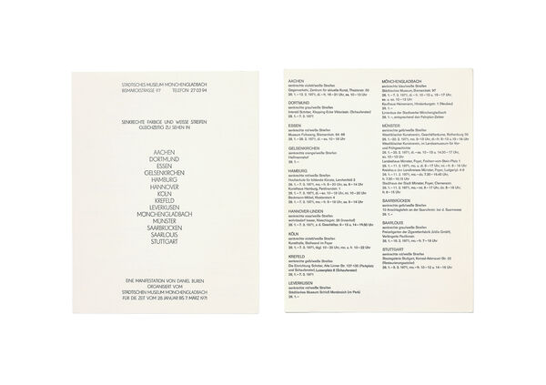 Kassettenkatalog DANIEL BUREN. Senkrechte farbige und weisse Streifen, 1971