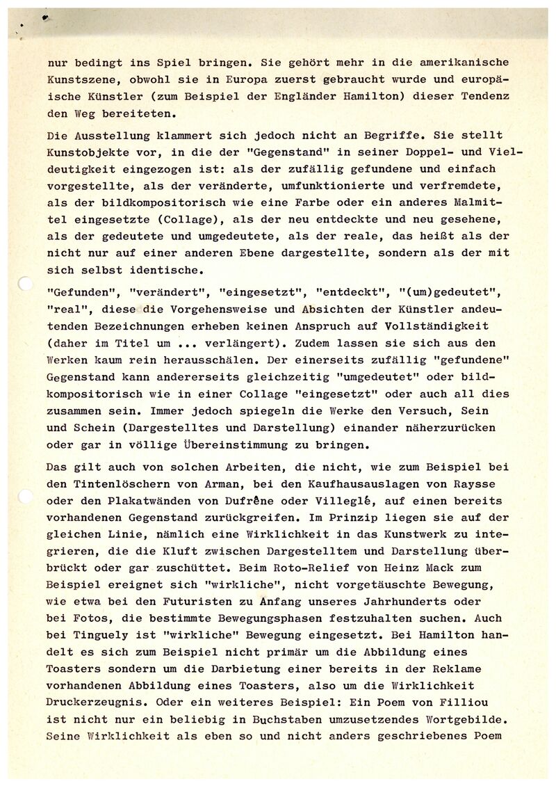 Johannes Cladders, Rede zur Eröffnung der Ausstellung, 1977, Typoskript, S. 2, Archiv Museum Abteiberg