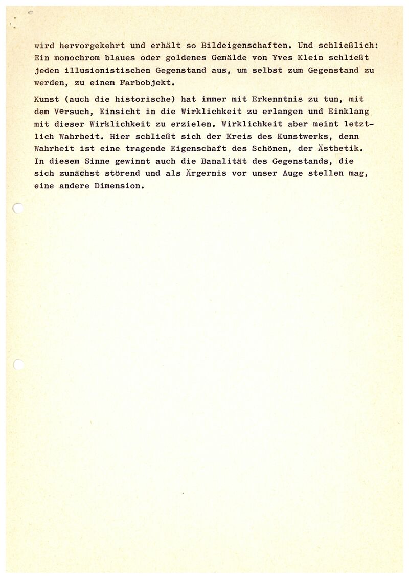 Johannes Cladders, Rede zur Eröffnung der Ausstellung, 1977, Typoskript, S. 3, Archiv Museum Abteiberg