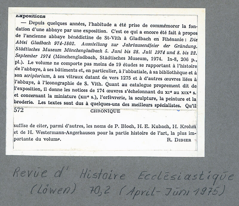 Revue d'Histoire Ecclésiatiqúe, April/ Juni, 1974