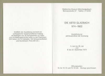 Die Abtei Gladbach 1974–1802. Ausstellung zur Jahrtausendfeier der Gründung