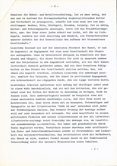 Clara Weyergraf, Rede zur Eröffnung der Ausstellung El Lissitzky, Typoskript, S. 3, Archiv Museum Abteiberg