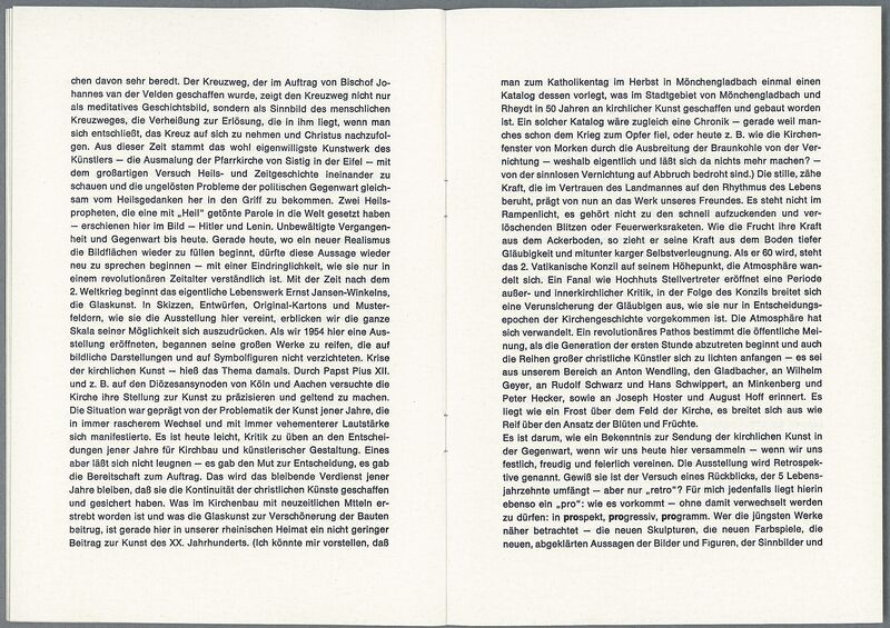 Msgr. Erich Stephany, Eröffnungsansprache zur Ausstellung Ernst Jansen-Winkeln, Druckschrift, Archiv Museum Abteiberg