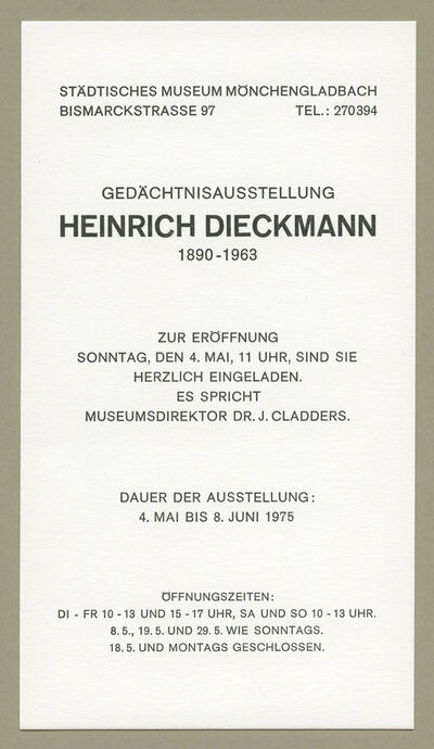 Gedächtnisausstellung Heinrich Dieckmann, 1890–1963 und Gedächtnisausstellung Georg Neugebauer, 1889–1974