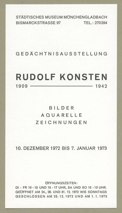 Gedächtnisausstellung Rudolf Konsten, 1909–1942. Bilder, Aquarelle, Zeichnungen