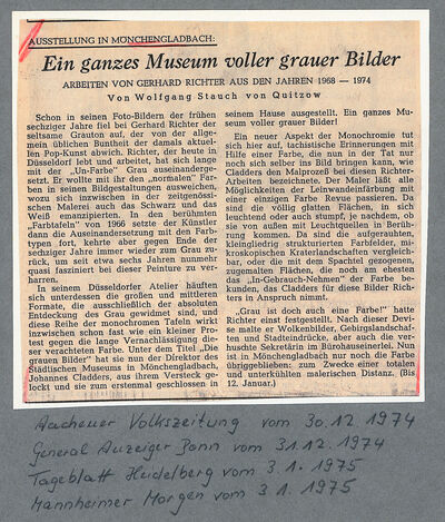 Aachener Volkszeitung, 30.12.1974/ General-Anzeiger Bonn, 31.12.1974/ Tagesblatt Heidelberg, 3.1.1975/ Mannheimer Morgen, 3.1.1975