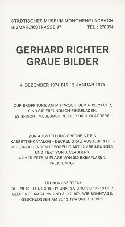 Einladungskarte GERHARD RICHTER. GRAUE BILDER (Vorderseite), 1974