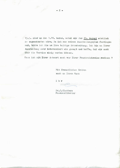 Johannes Cladders, Brief an Hilla Becher, 25.4.1968, masch., Du., S. 2, Archiv Museum Abteiberg