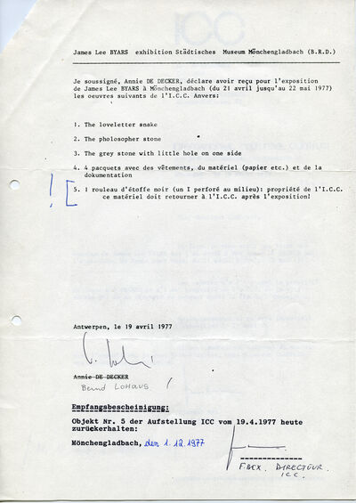 Florent Bex, Brief an Johannes Cladders, 19.4.1977, masch., S. 2, Archiv Museum Abteiberg