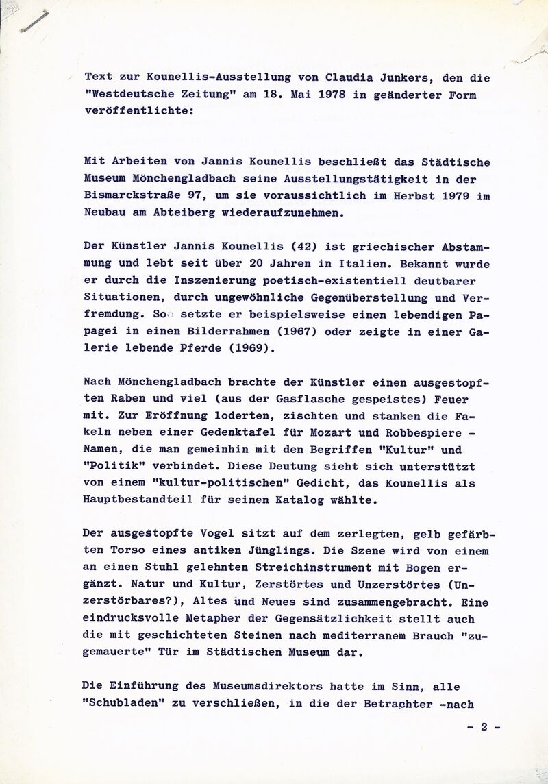 Claudia Junkers: Text zur Ausstellung, Seite 1