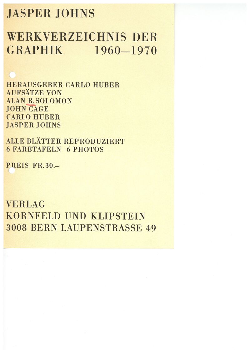 Kornfeld u. Klipstein, Ankündigung Jasper Johns Werkverzeichnis Graphik, Archiv Museum Abteiberg