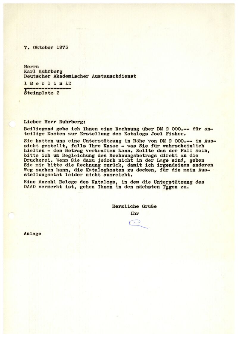 Johannes Cladders, Brief an Karl Ruhrberg, 7.10.1975, masch., Du., Archiv Museum Abteiberg