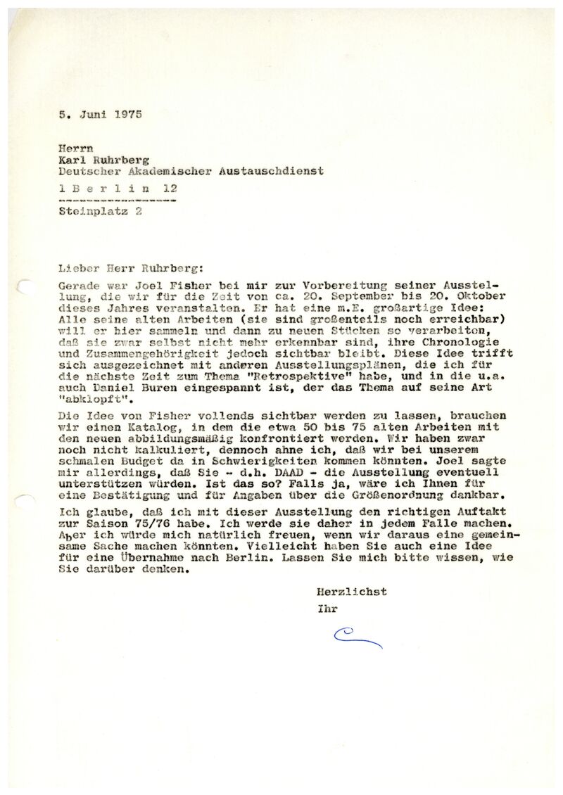 Johannes Cladders, Brief an Karl Ruhrberg, 5.6.1975, masch., Du., Archiv Museum Abteiberg