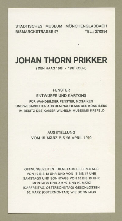 Einladungskarte Johan Thorn Prikker, 1970