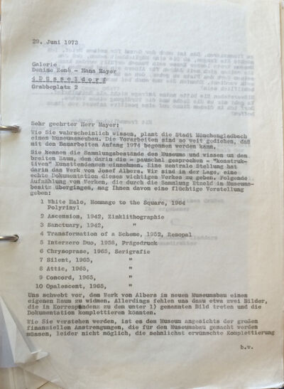 Johannes Cladders, Brief an Hans Mayer, 29.6.1973, masch., Du., recto, Archiv Museum Abteiberg