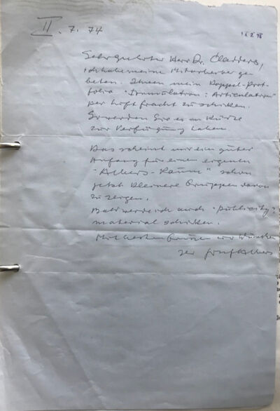 Josef Albers, Brief an Johannes Cladders, 7.2.1974, hs., Archiv Museum Abteiberg, © The Josef and Anni Albers Foundation