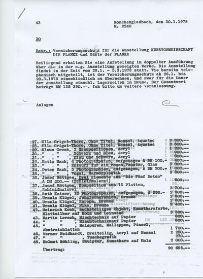 Versicherungsliste, 30.1.1978, masch., Du., S. 1, Archiv MAM
