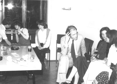 Museumsfest, Museum Mönchengladbach, 23.6.1978, vorne sitzend: Udo und Anette Brandhorst, N.N., Foto: Unbekannt, Archiv Museum Abteiberg