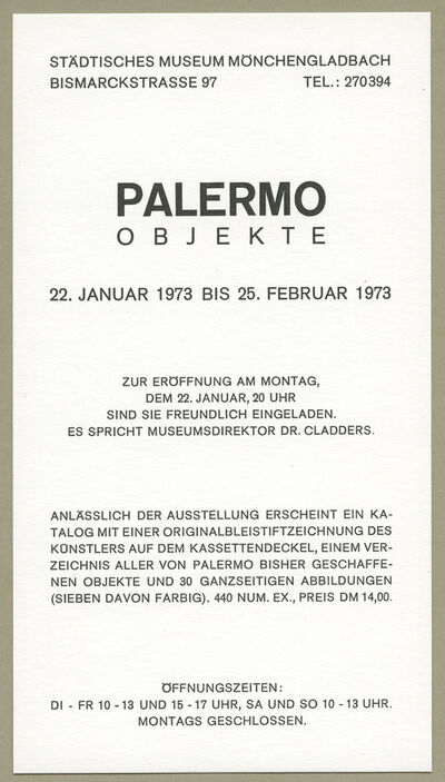 Einladungskarte Palermo Objekte, 1973