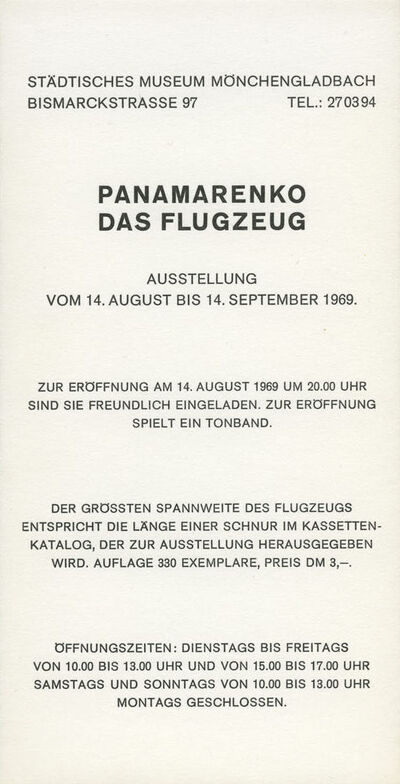 Einladungskarte PANAMARENKO. DAS FLUGZEUG, 1969