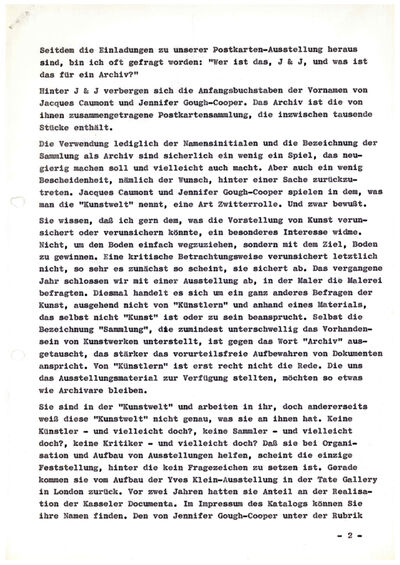 Johannes Cladders, Eröffnungsrede zur Ausstellung, Typoskript, Archiv Museum Abteiberg