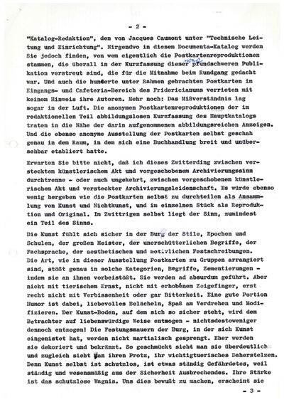 Johannes Cladders, Eröffnungsrede zur Ausstellung, Typoskript, S. 2, Archiv Museum Abteiberg