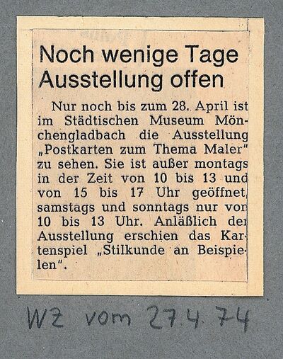 Westdeutsche Zeitung, 27.4.1974