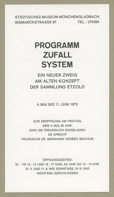 PROGRAMM ZUFALL SYSTEM. Ein neuer Zweig am alten Konzept der Sammlung Etzold