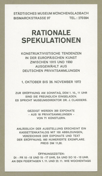 RATIONALE SPEKULATIONEN. Konstruktivistische Tendenzen in der europäischen Kunst zwischen 1915 und 1930. Ausgewählt aus deutschen Privatsammlungen