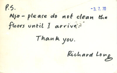 Richard Long, Notiz an Johannes Cladders, n.d. (Juni 1970), hs., Archiv Museum Abteiberg, © Richard Long