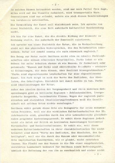 Clara Weyergraf, Einführungsrede Robert Smithson, S. 2, Typoskript, Archiv Museum Abteiberg