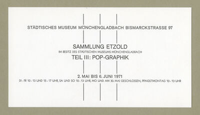 Sammlung Etzold im Besitz des Städtischen Museums Mönchengladbach Teil III: Pop Graphik