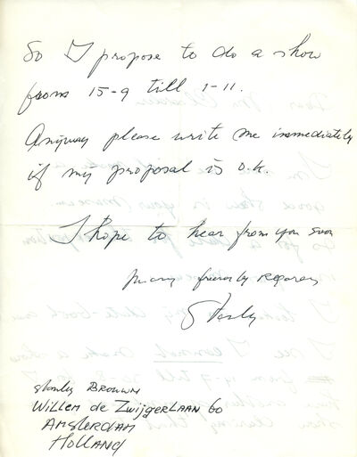 Stanley Brouwn, Brief an Johannes Cladders, o.D. (1970), hs., verso, Archiv Museum Abteiberg, © stanley brouwn estate