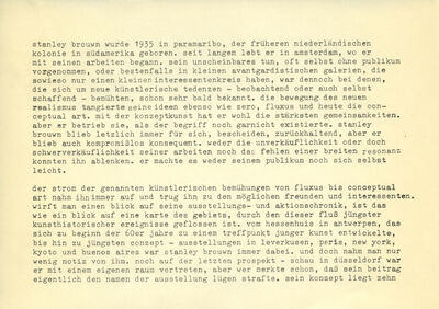 Johannes Cladders, Eröffnungsrede STANLEY BROUWN, Museum Mönchengladbach 1970, S. 8, Archiv Museum Abteiberg
