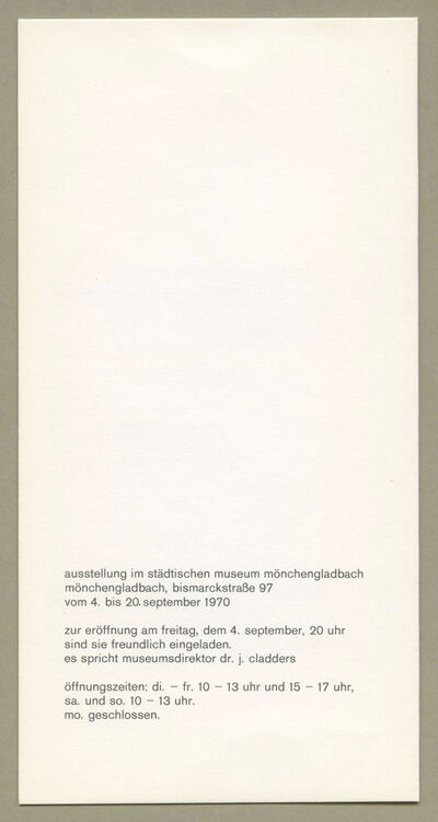 Einladungsfaltblatt STANLEY BROUWN, durch kosmische strahlen gehen, 1970 (Rückseite), Archiv Museum Abteiberg