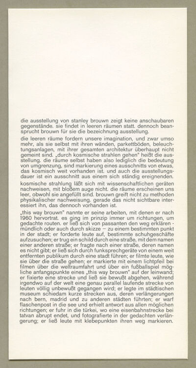 Einladungsfaltblatt STANLEY BROUWN, durch kosmische strahlen gehen , 1970, Archiv Museum Abteiberg