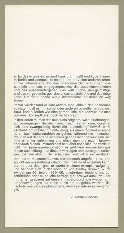 Einladungsfaltblatt Stanley Brouwn durch kosmische strahlen gehen , 1970, Archiv Museum Abteiberg
