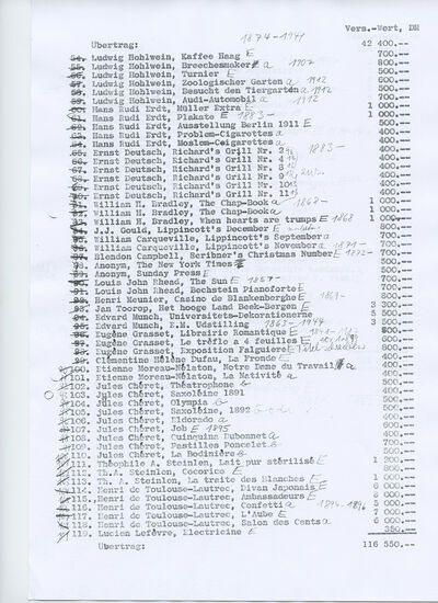 Versicherungsliste, Typoskript, S. 2, Archiv Museum Abteiberg